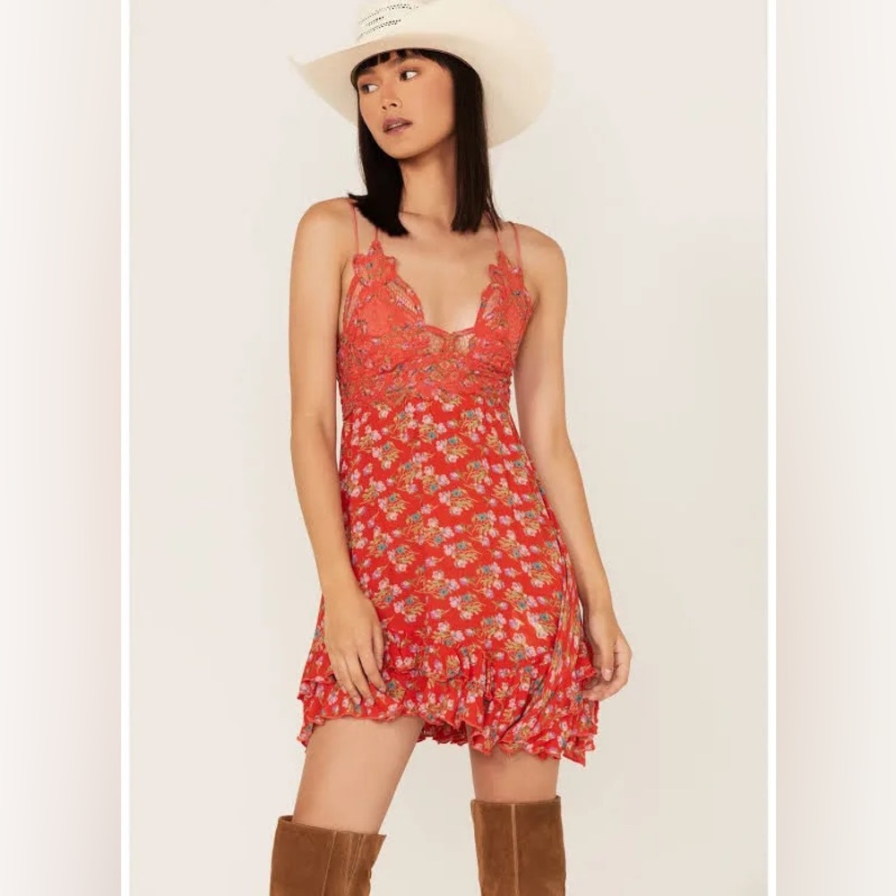 Free People Red Floral Mini Dress